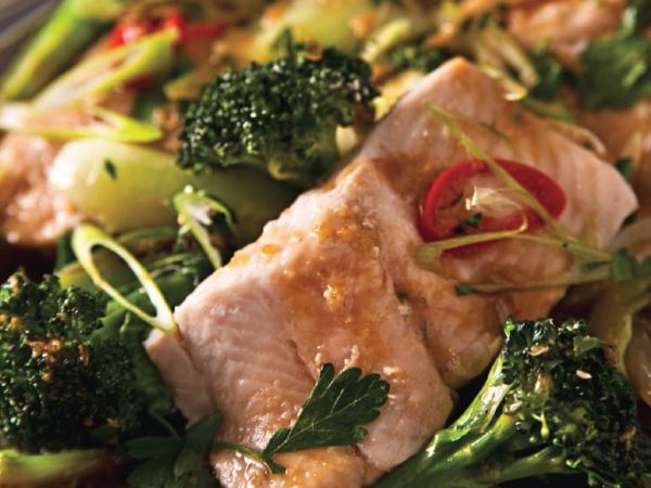 Chinese-style Braised Trout with Vegetable Greens