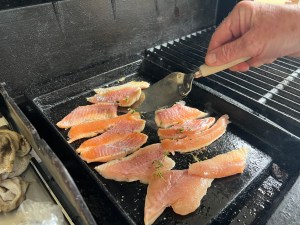 Turning the trout fillets